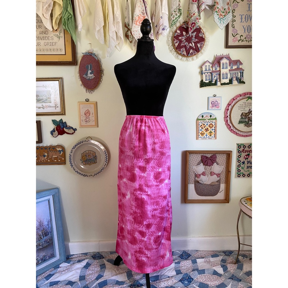 90's/00's Y2K vintage Voice pink tie dye side slit maxi skirt